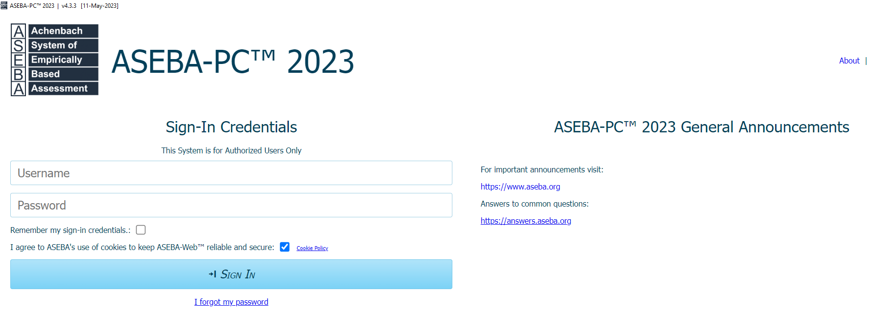 I get an “invalid credentials” error message when signing into ASEBA-PC ...